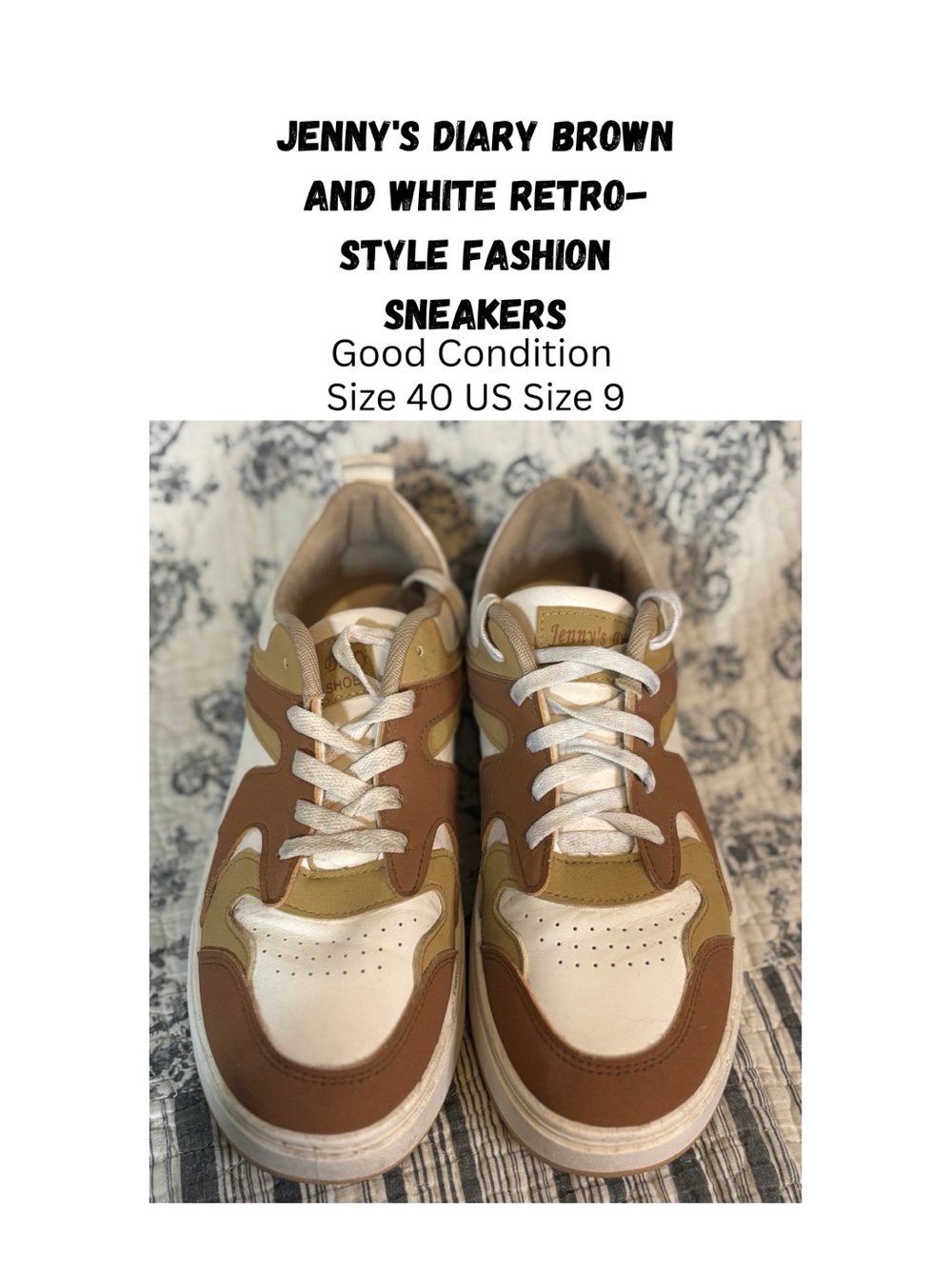 Jenny’s Diary Brown White Retro Sneakers Lace Up Chunky Women’s EU 40 US 9